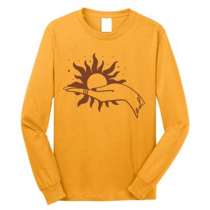 Boho Styled Open Palm Sun In Hand Long Sleeve Shirt