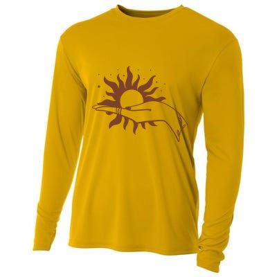 Boho Styled Open Palm Sun In Hand Cooling Performance Long Sleeve Crew