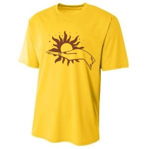 Boho Styled Open Palm Sun In Hand Performance Sprint T-Shirt