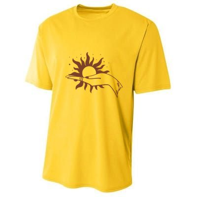 Boho Styled Open Palm Sun In Hand Youth Performance Sprint T-Shirt