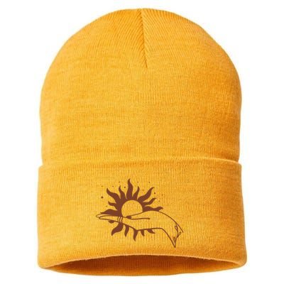Boho Styled Open Palm Sun In Hand Sustainable Knit Beanie