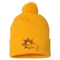 Boho Styled Open Palm Sun In Hand Pom Pom 12in Knit Beanie