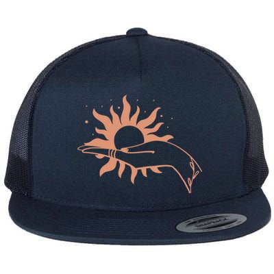 Boho Styled Open Palm Sun In Hand Flat Bill Trucker Hat