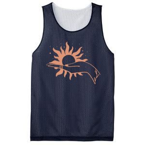 Boho Styled Open Palm Sun In Hand Mesh Reversible Basketball Jersey Tank