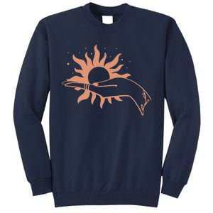 Boho Styled Open Palm Sun In Hand Tall Sweatshirt