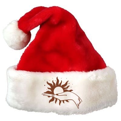 Boho Styled Open Palm Sun In Hand Premium Christmas Santa Hat