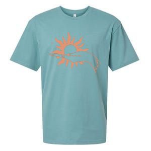 Boho Styled Open Palm Sun In Hand Sueded Cloud Jersey T-Shirt