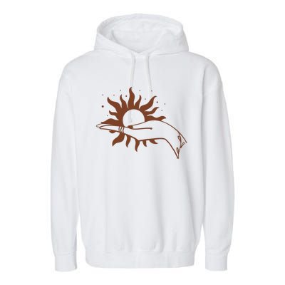 Boho Styled Open Palm Sun In Hand Garment-Dyed Fleece Hoodie