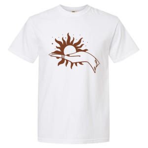 Boho Styled Open Palm Sun In Hand Garment-Dyed Heavyweight T-Shirt