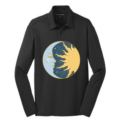 Boho Sun And Moon Silk Touch Performance Long Sleeve Polo