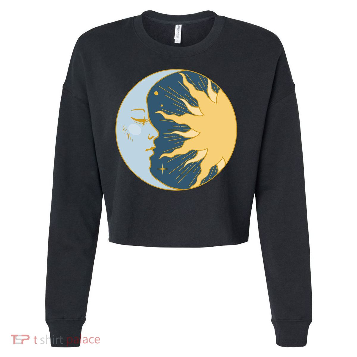 Boho Sun And Moon Cropped Pullover Crew