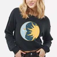 Boho Sun And Moon Cropped Pullover Crew