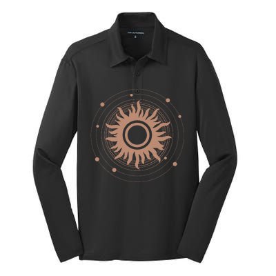 Boho Sun Illustration Silk Touch Performance Long Sleeve Polo