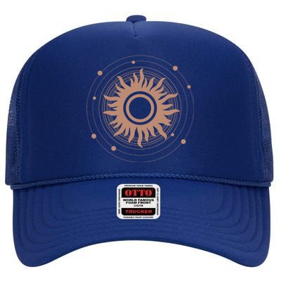 Boho Sun Illustration High Crown Mesh Back Trucker Hat