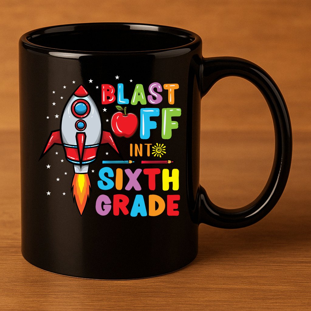 Blast Off Into 6Th Grade Gift 11oz C Handle Ceramic Mug
