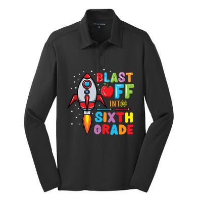 Blast Off Into 6Th Grade Gift Silk Touch Performance Long Sleeve Polo