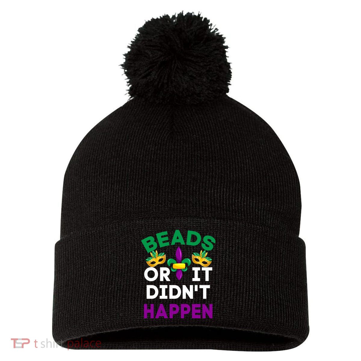 Beads Or It Didn't Happen Mardi Gras Pom Pom 12in Knit Beanie