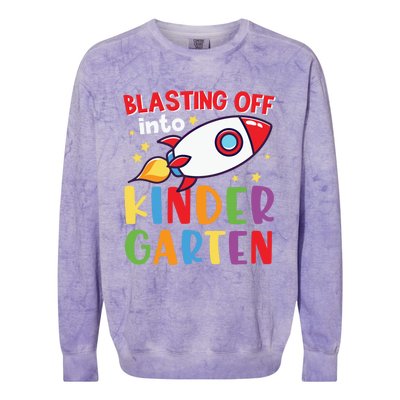 Blasting Off Into Kindergarten Rocket Cute Kindergarten Cool Gift Colorblast Crewneck Sweatshirt