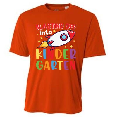 Blasting Off Into Kindergarten Rocket Cute Kindergarten Cool Gift Cooling Performance Crew T-Shirt