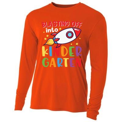 Blasting Off Into Kindergarten Rocket Cute Kindergarten Cool Gift Cooling Performance Long Sleeve Crew