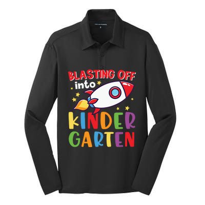 Blasting Off Into Kindergarten Rocket Cute Kindergarten Cool Gift Silk Touch Performance Long Sleeve Polo