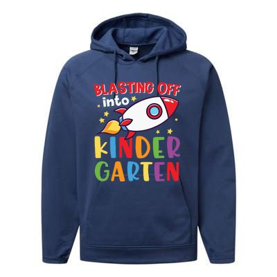 Blasting Off Into Kindergarten Rocket Cute Kindergarten Cool Gift Performance Fleece Hoodie