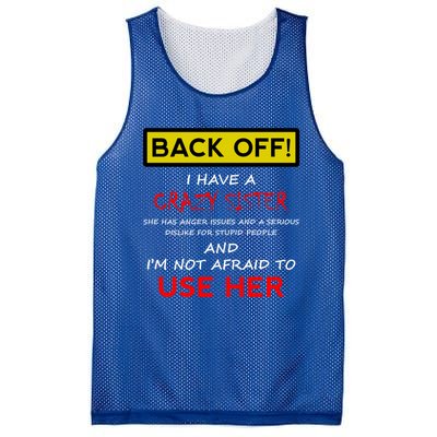 Back Off I Have A Crazy Sister Gift Brother Gift Meaningful Gift Mesh Reversible Basketball Jersey Tank