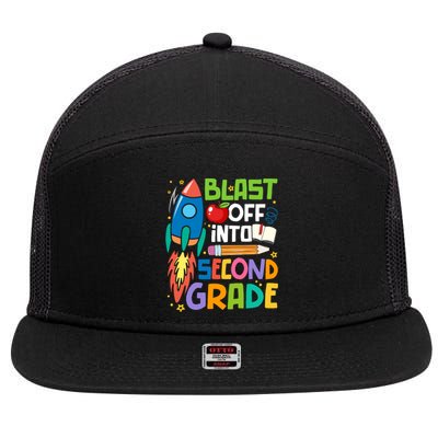 Blast Off Into 2Nd Grade First Day Of Second Grade Teacher Gift 7 Panel Mesh Trucker Snapback Hat