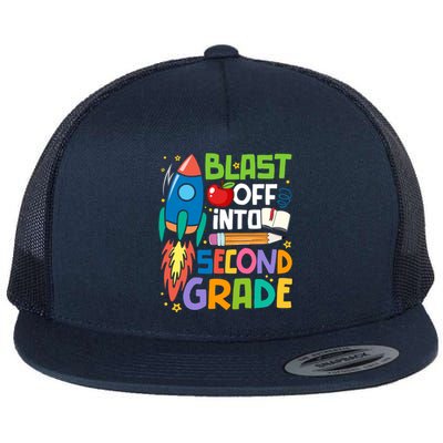 Blast Off Into 2Nd Grade First Day Of Second Grade Teacher Gift Flat Bill Trucker Hat