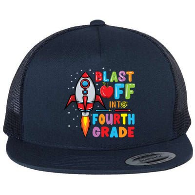 Blast Off Into 4Th Grade Gift Flat Bill Trucker Hat