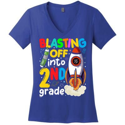 Blasting Off Into 2Nd Grade Cute Team Second Grade Gift Women's V-Neck T-Shirt