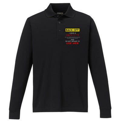 Back Off I Have A Crazy Sister Gift Brother Gift Performance Long Sleeve Polo