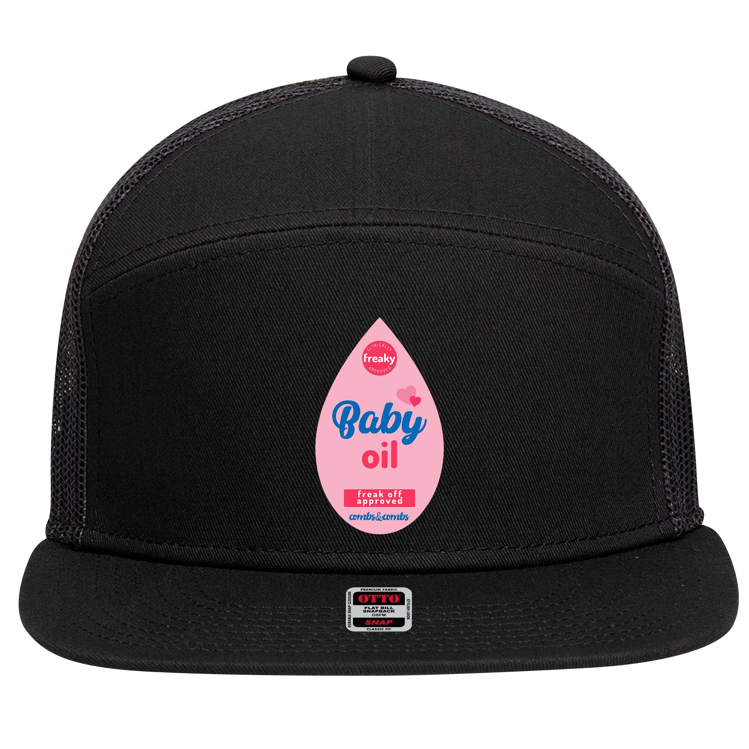 Baby Oil Lazy Funny Costume Ideas 7 Panel Mesh Trucker Snapback Hat