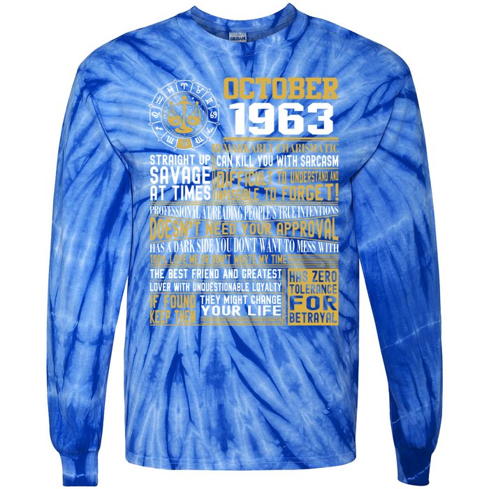 Born October Libra 1963 Birthday Funny Gift Tie-Dye Long Sleeve Shirt