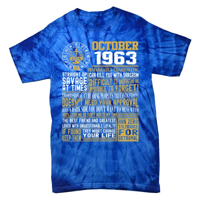 Born October Libra 1963 Birthday Funny Gift Tie-Dye T-Shirt