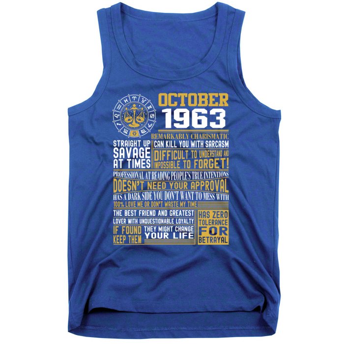 Born October Libra 1963 Birthday Funny Gift Tank Top