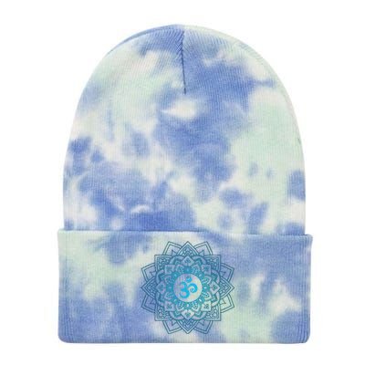 Blue Om Meditation Mandala Tie Dye 12in Knit Beanie