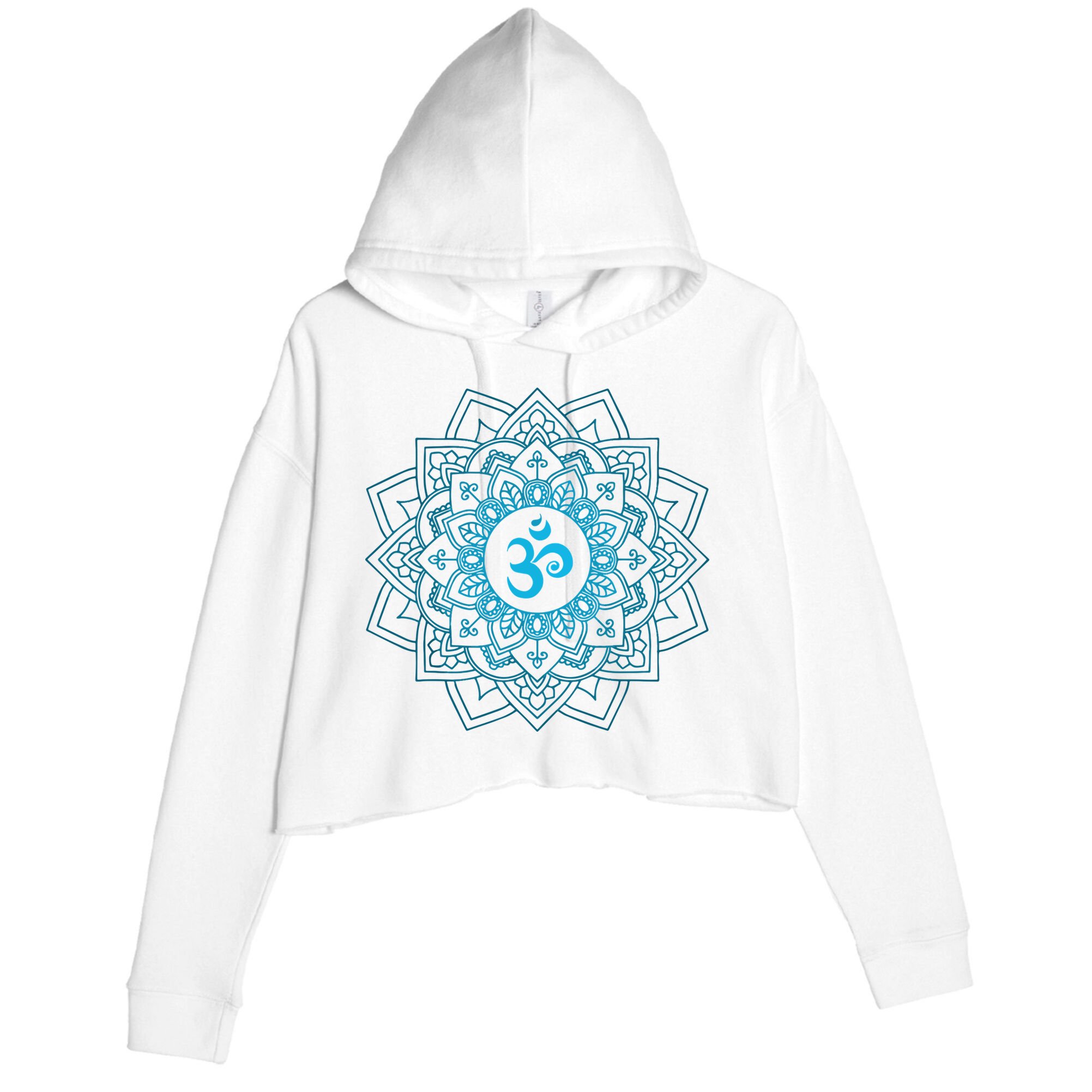 Blue Om Meditation Mandala Crop Fleece Hoodie