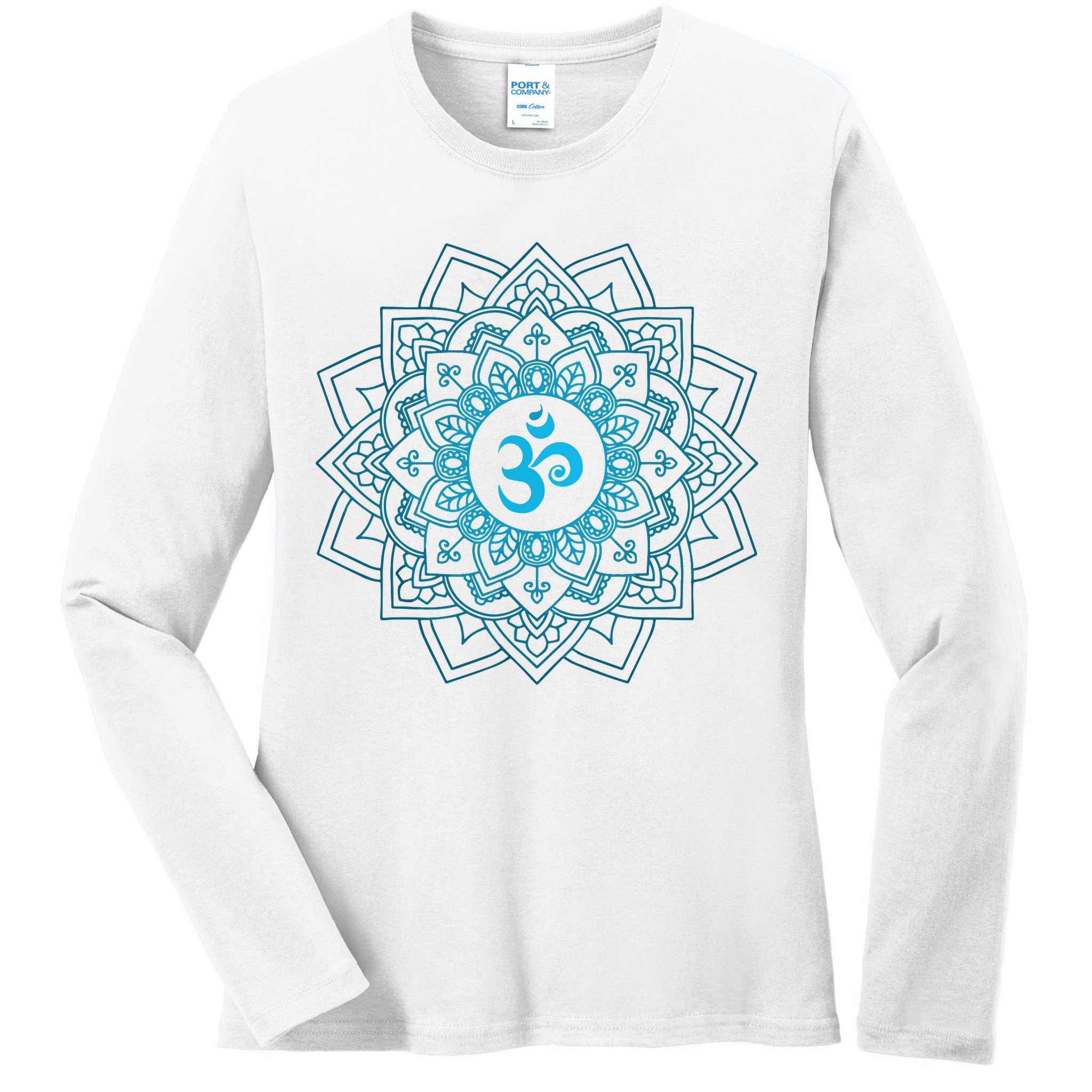 Blue Om Meditation Mandala Ladies Long Sleeve Shirt