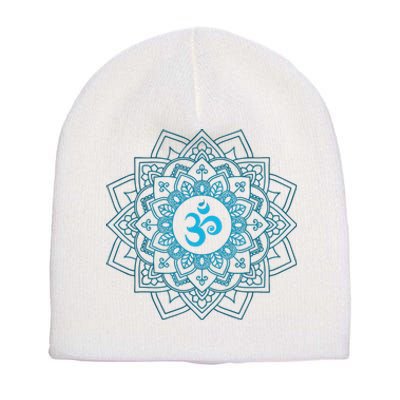 Blue Om Meditation Mandala Short Acrylic Beanie