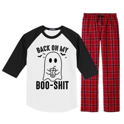 Back On My Booshit Funny Boo Ghost Halloween Costume Gift Raglan Sleeve Pajama Set