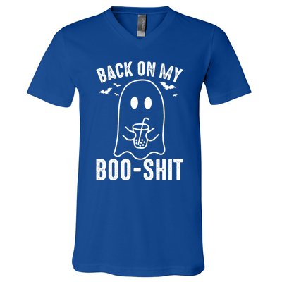 Back On My Booshit Funny Boo Ghost Halloween Costume Gift V-Neck T-Shirt