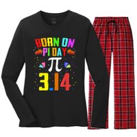 Born On March 14 Happy Pi Day Birthday Math Teacher Women's Long Sleeve Flannel Pajama Set 