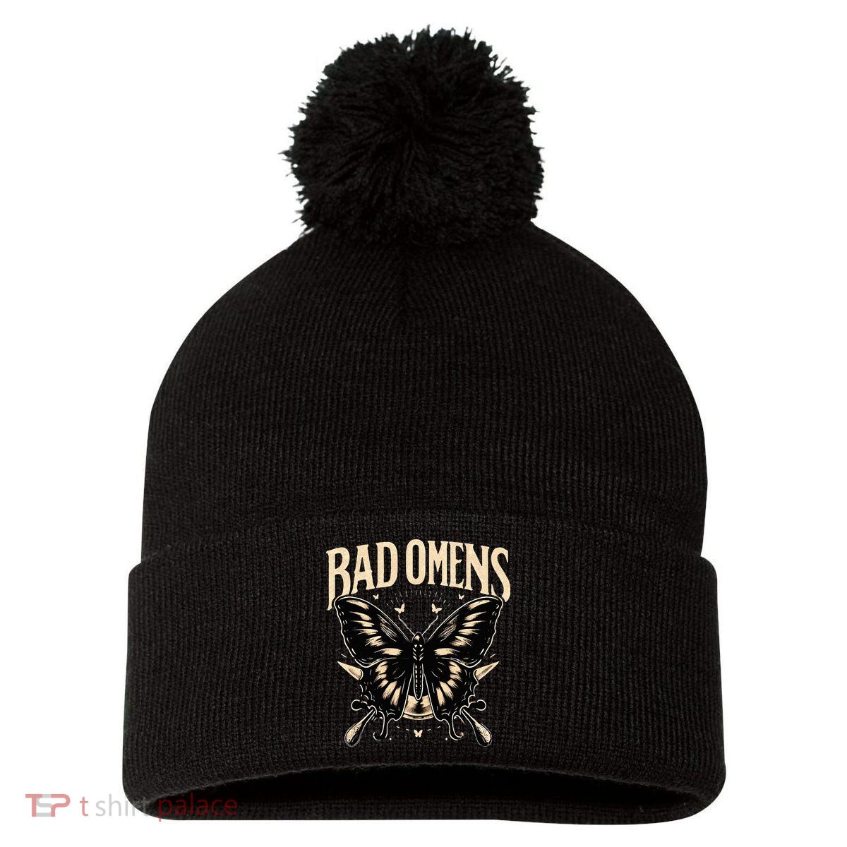 B.Ad Omens Moth Pom Pom 12in Knit Beanie