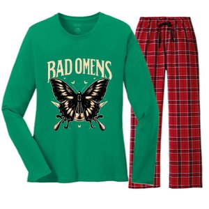 B.Ad Omens Moth Women's Long Sleeve Flannel Pajama Set 