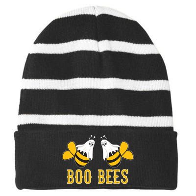 Boo Bees Funny Halloween Striped Beanie with Solid Band