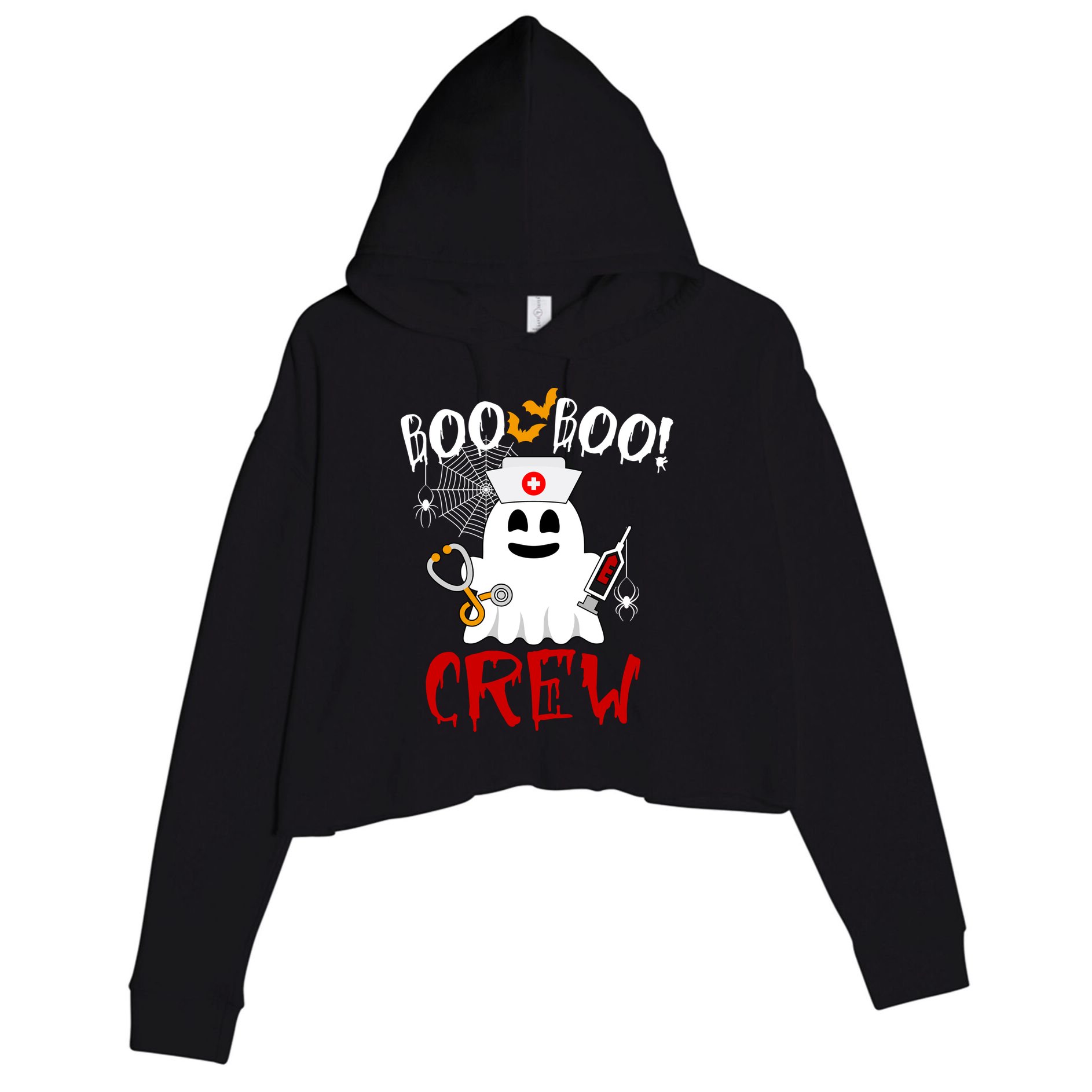 Boo Boo Crew Funny Cute Halloween Crop Fleece Hoodie