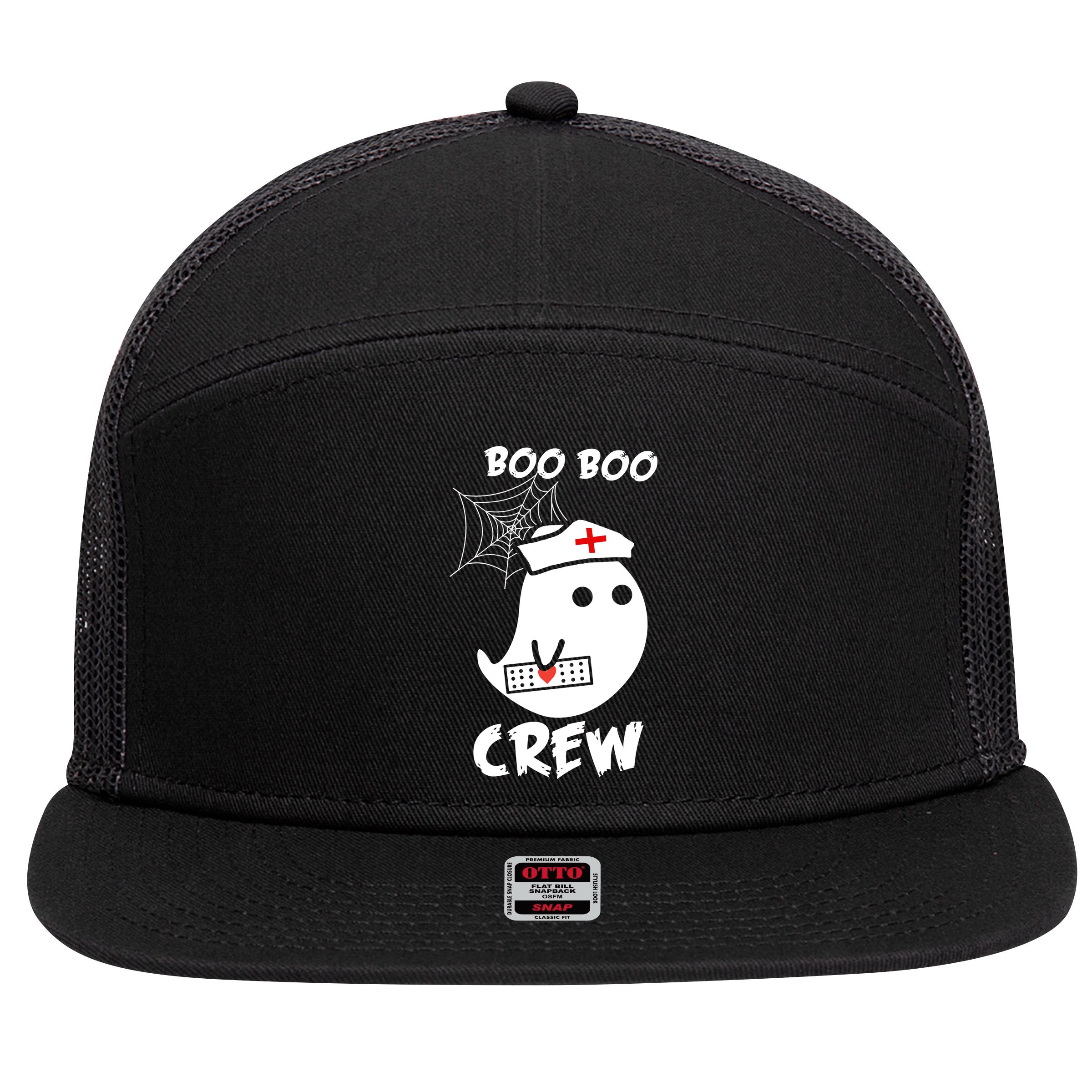 Boo Boo Crew Nurse Ghost Funny Halloween 7 Panel Mesh Trucker Snapback Hat