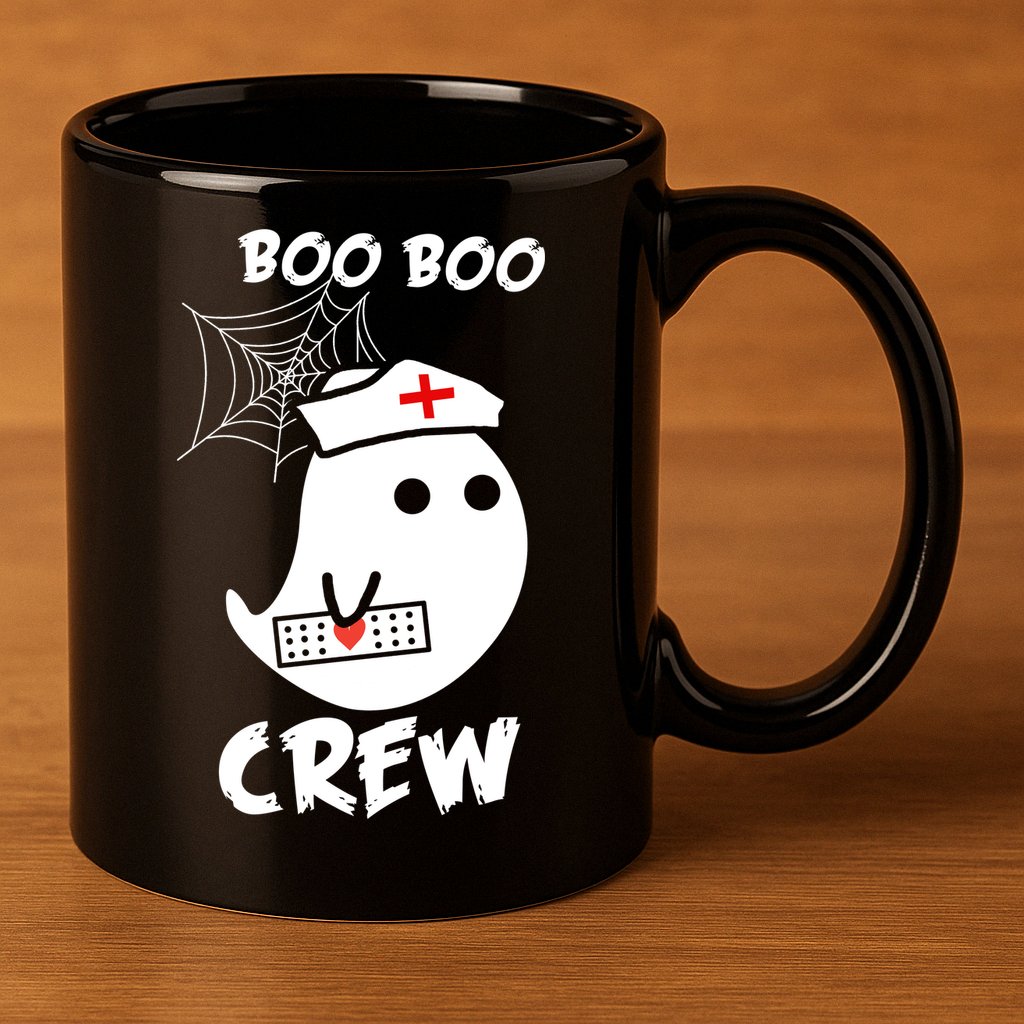Boo Boo Crew Nurse Ghost Funny Halloween 11oz C Handle Ceramic Mug
