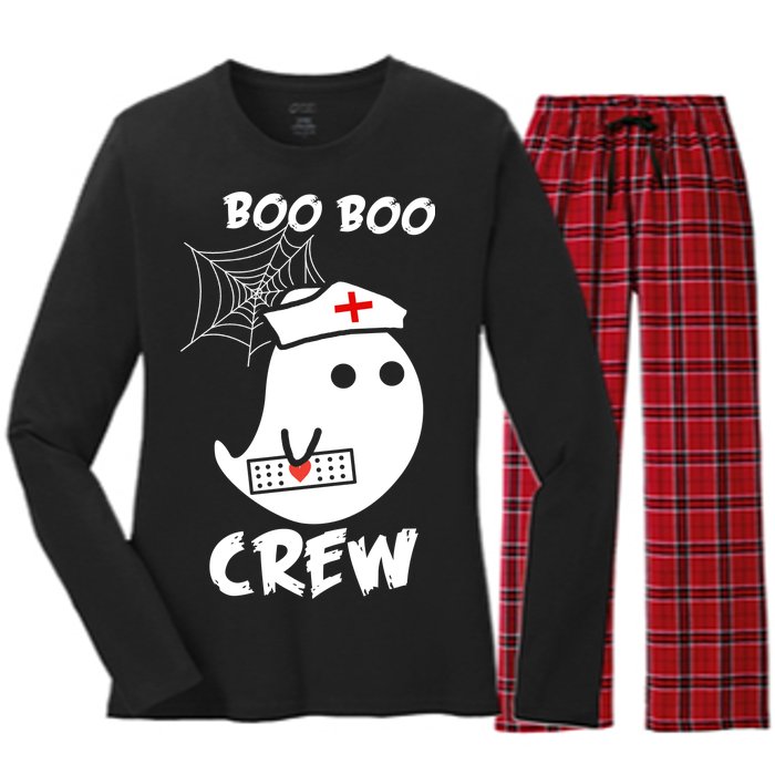 Boo Boo Crew Nurse Ghost Funny Halloween Women's Long Sleeve Flannel Pajama Set 